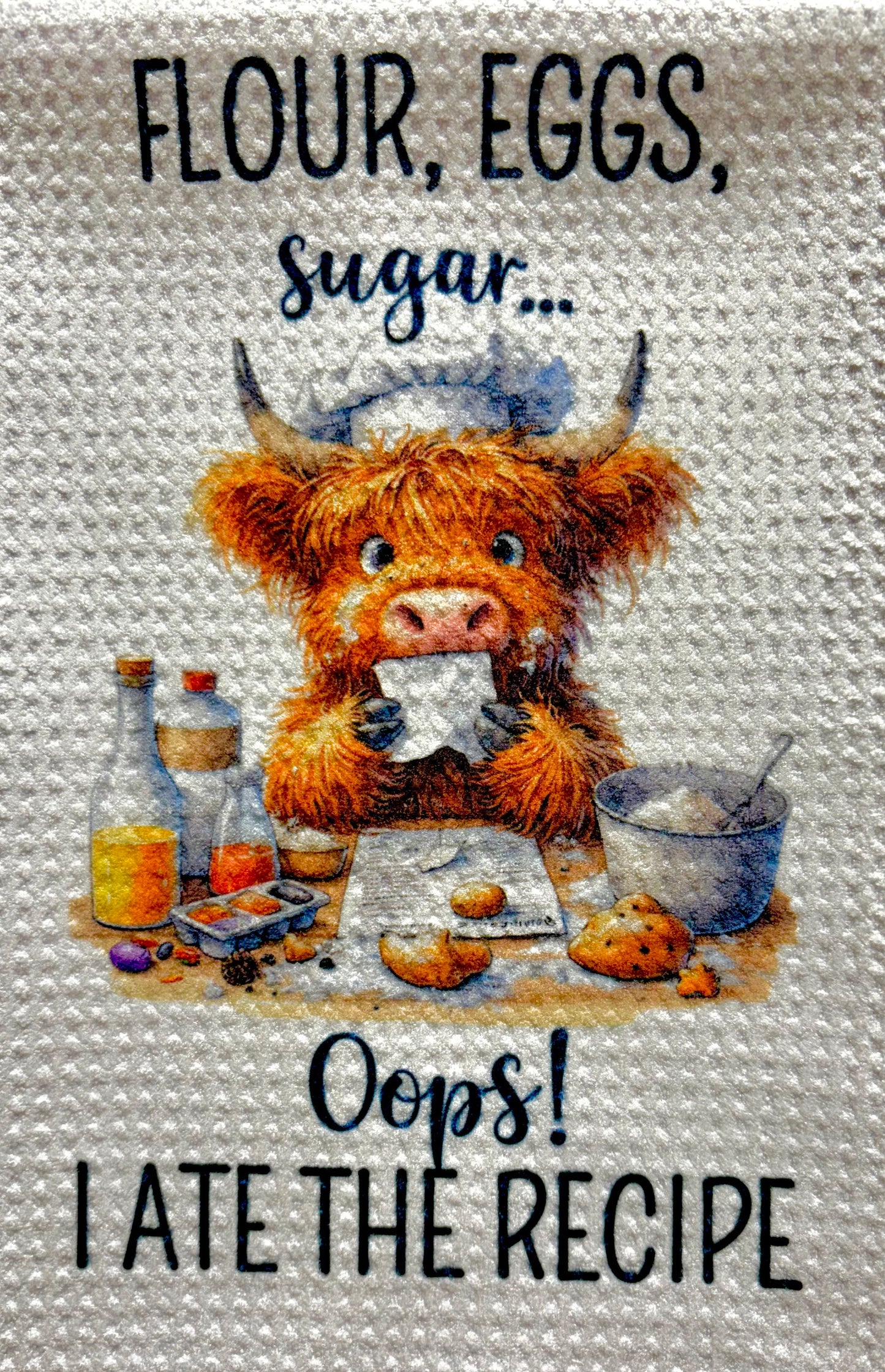 TOWELS - HIGHLAND COW COOKING ATE THE RECIPE
