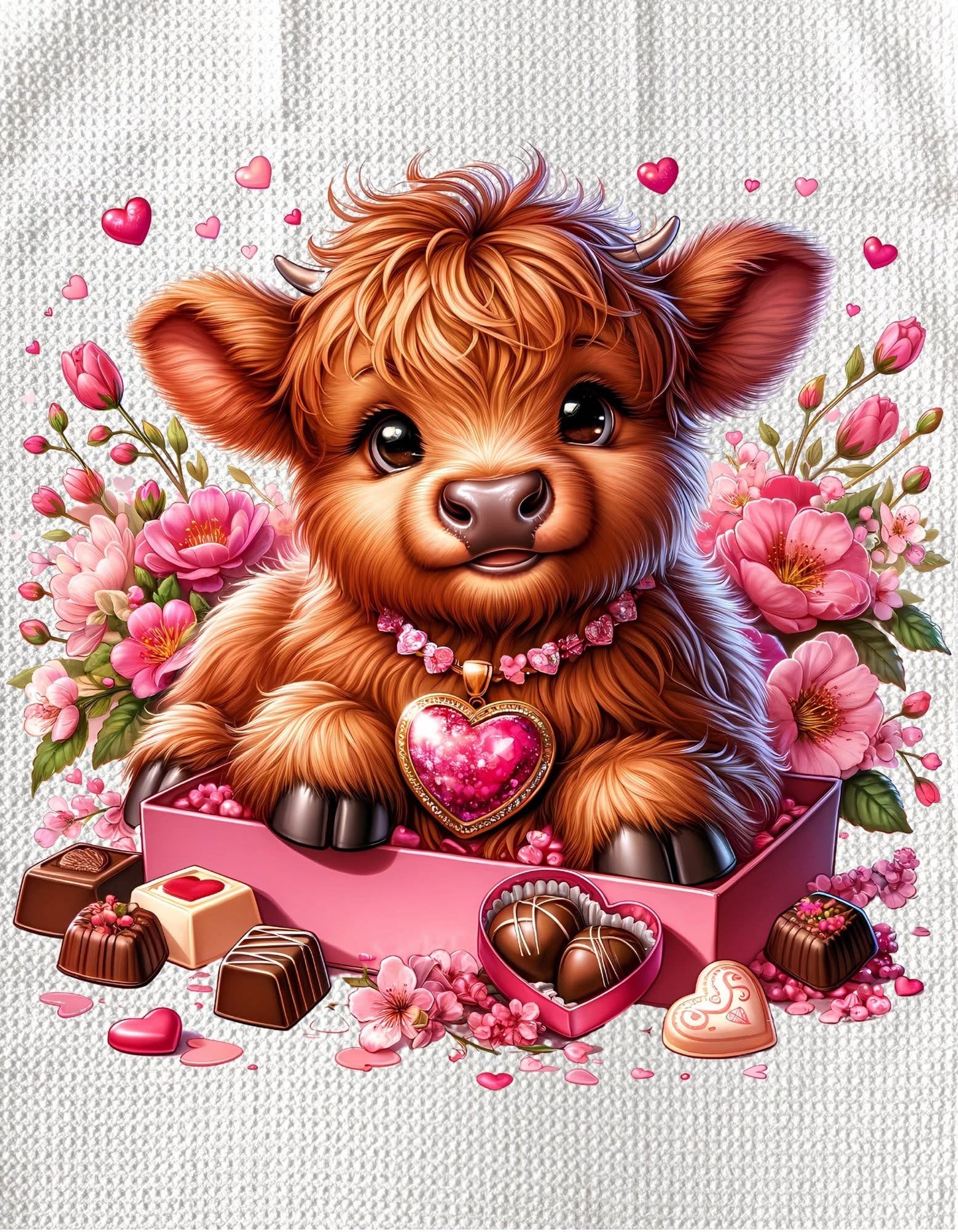 TOWELS - VALENTINE'S HIGHLAND COW PINK BOX