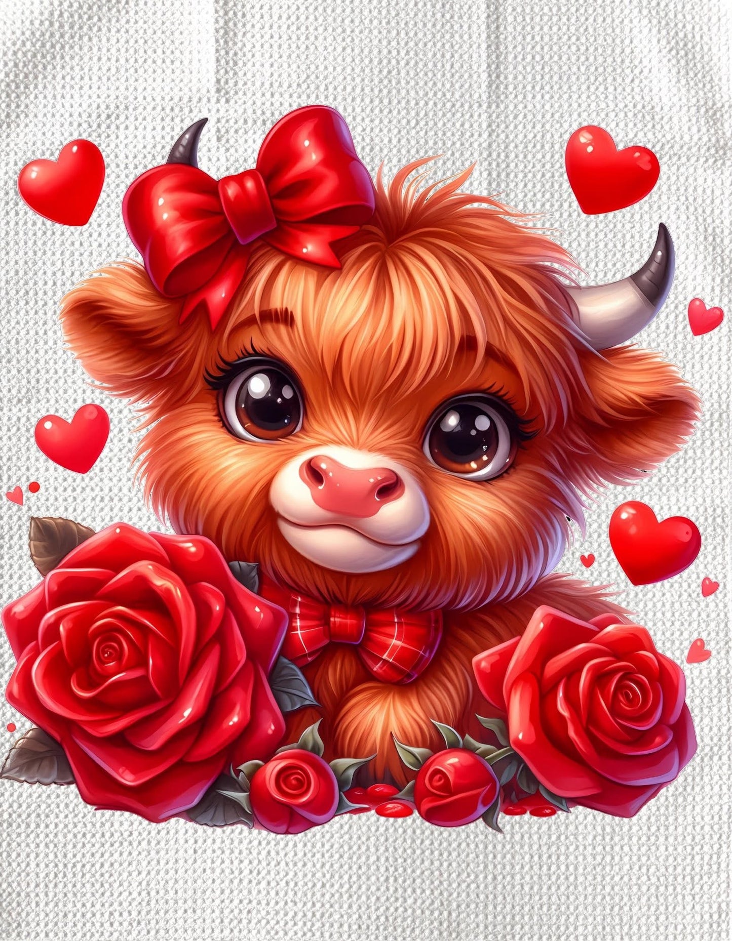 Towels - VALENTINES HIGHLAND COW RED BOW & ROSES