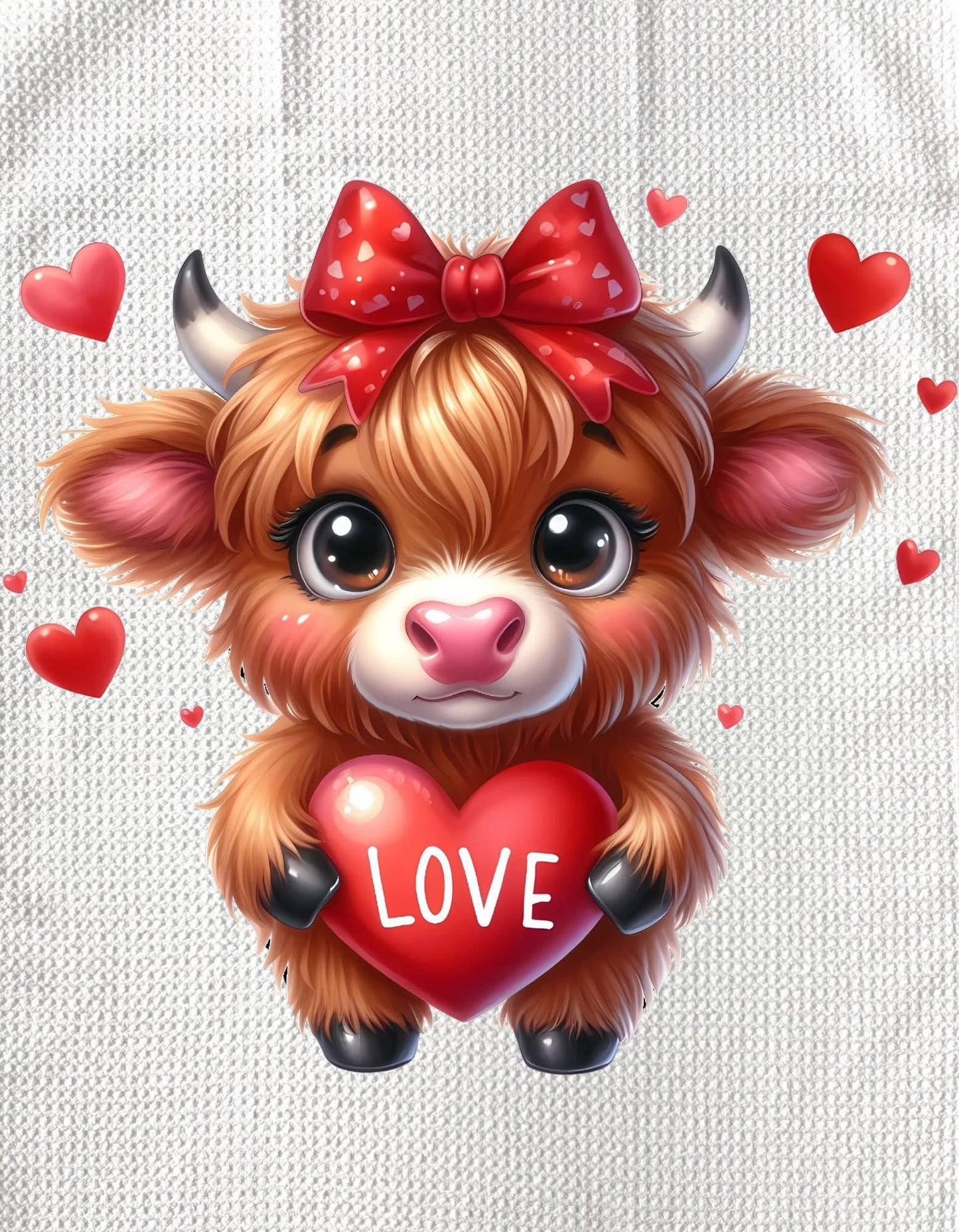 TOWELS - VALENTINE'S HIGHLAND COW RED BOW LOVE HEART