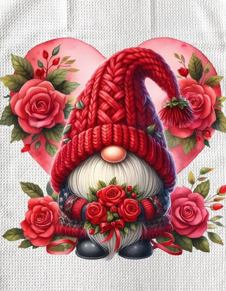 TOWELS - VALENTINE'S GNOME HEART BACKGROUND