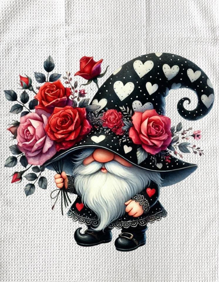 TOWELS - VALENTINE'S GNOME LG ROSE BOUQUET