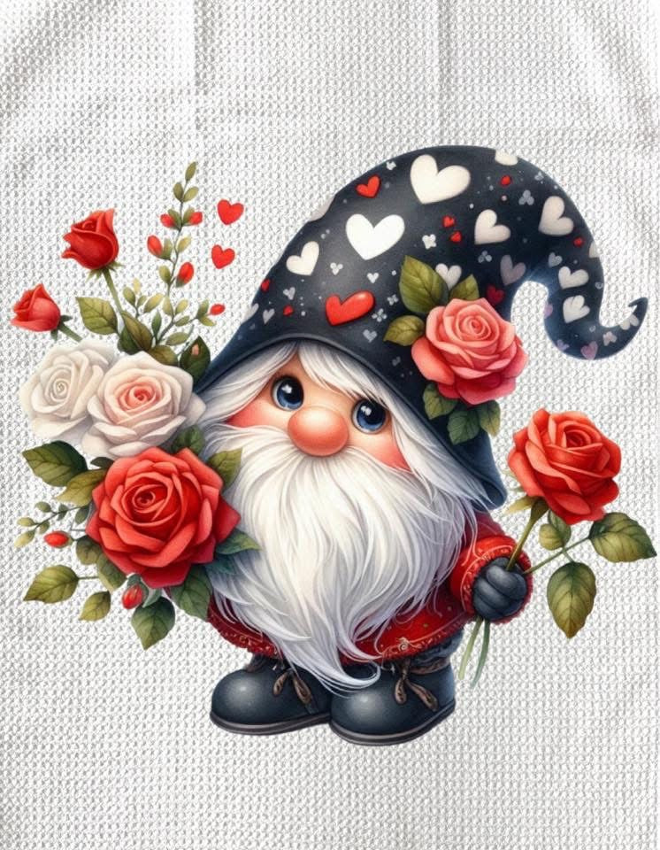 TOWELS - VALENTINE'S GNOME BOUQUET & SINGLE ROSE