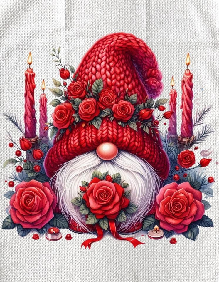 TOWELS - VALENTINE'S GNOME WITH CANDLES