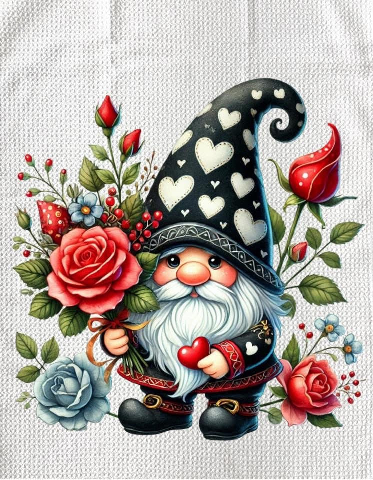 TOWELS - VALENTINE'S GNOME HOLDING SMALL HEART
