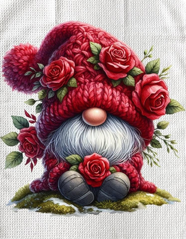 TOWELS - VALENTINE'S GNOME SITTING ON GROUND