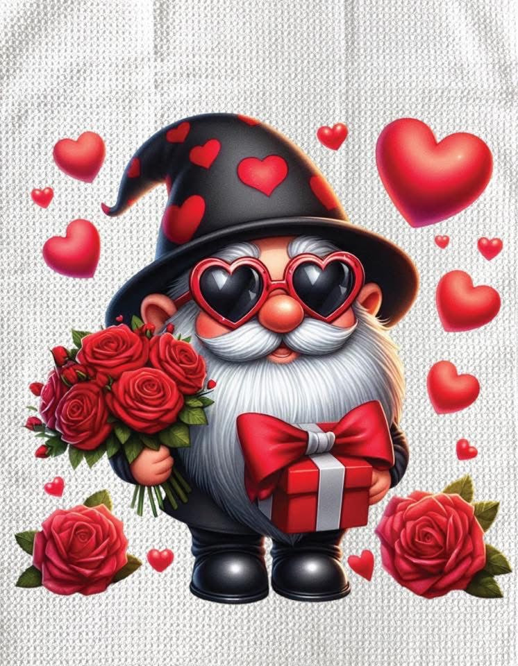 TOWELS - VALENTINE'S GNOME WITH RED PRESENT