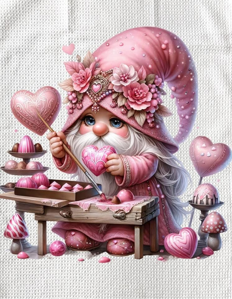 TOWELS - VALENTINE'S GNOME PAINTING HEART