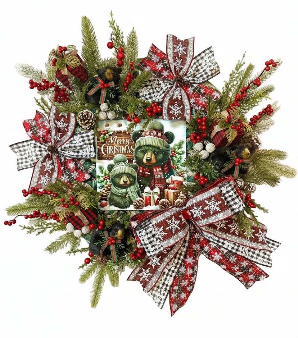 Custom and Seasonal Wreaths Christmas Bears "Merry Christmas"