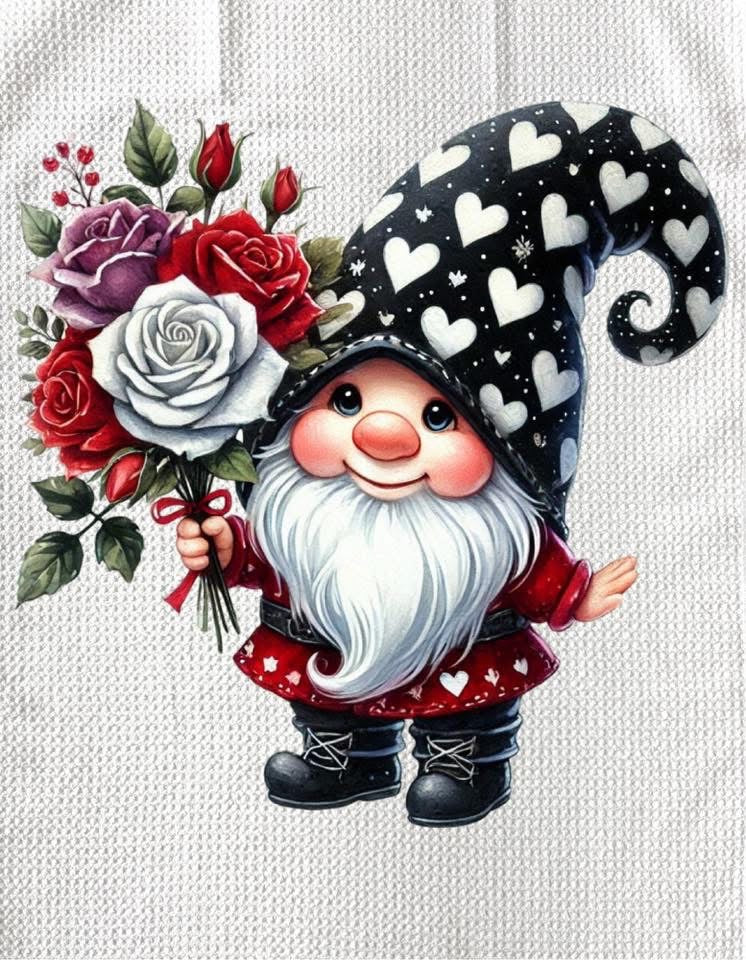 TOWELS - VALENTINE'S GNOME WITH ROSY NOSE