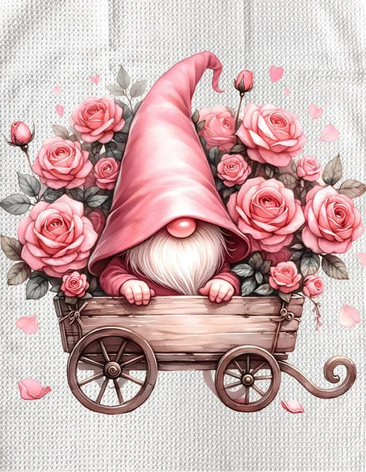 TOWELS - VALENTINE'S GNOME IN WAGON