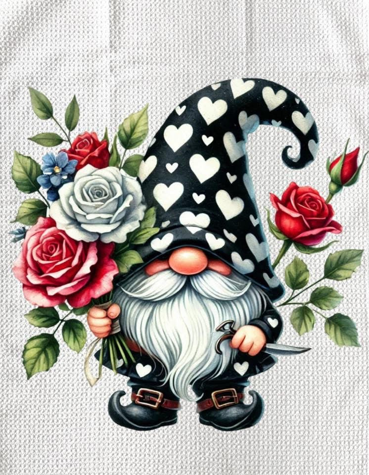 TOWELS - VALENTINE'S GNOME HOLDING SWORD