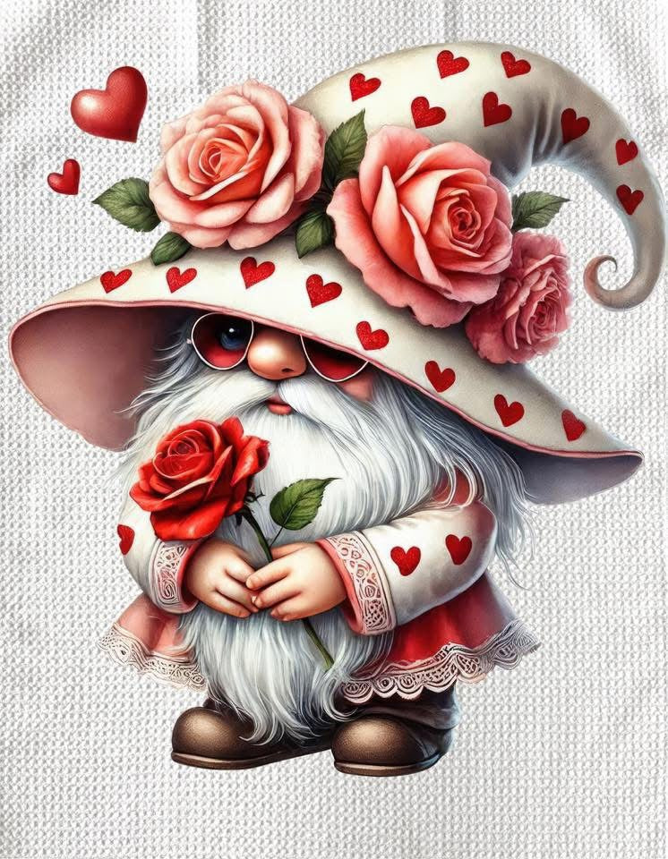 Towels - VALENTINES GNOME ROSE GLASSES