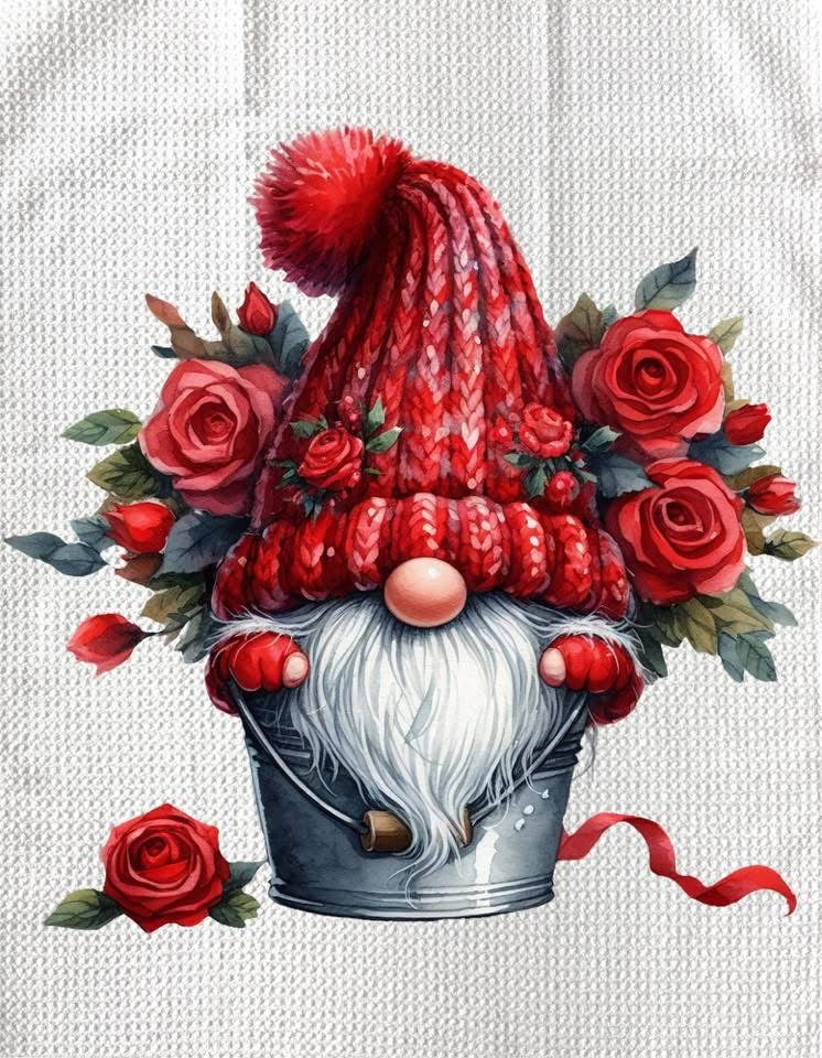 Towels - VALENTINES GNOME IN PAIL