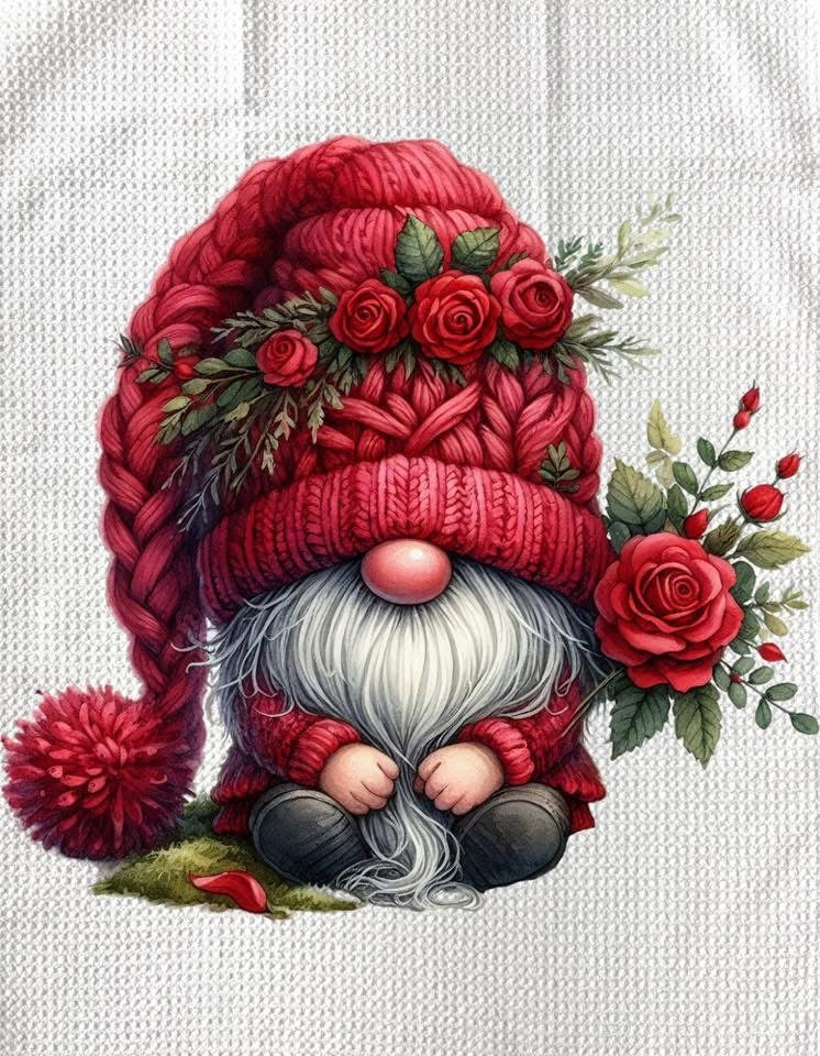 TOWELS - VALENTINE'S GNOME SITTING WITH ROSE