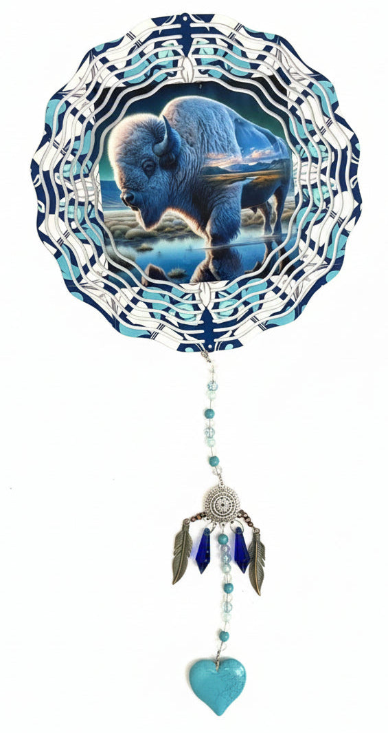 Wind Spinner with Jewel Strand Buffalo in River