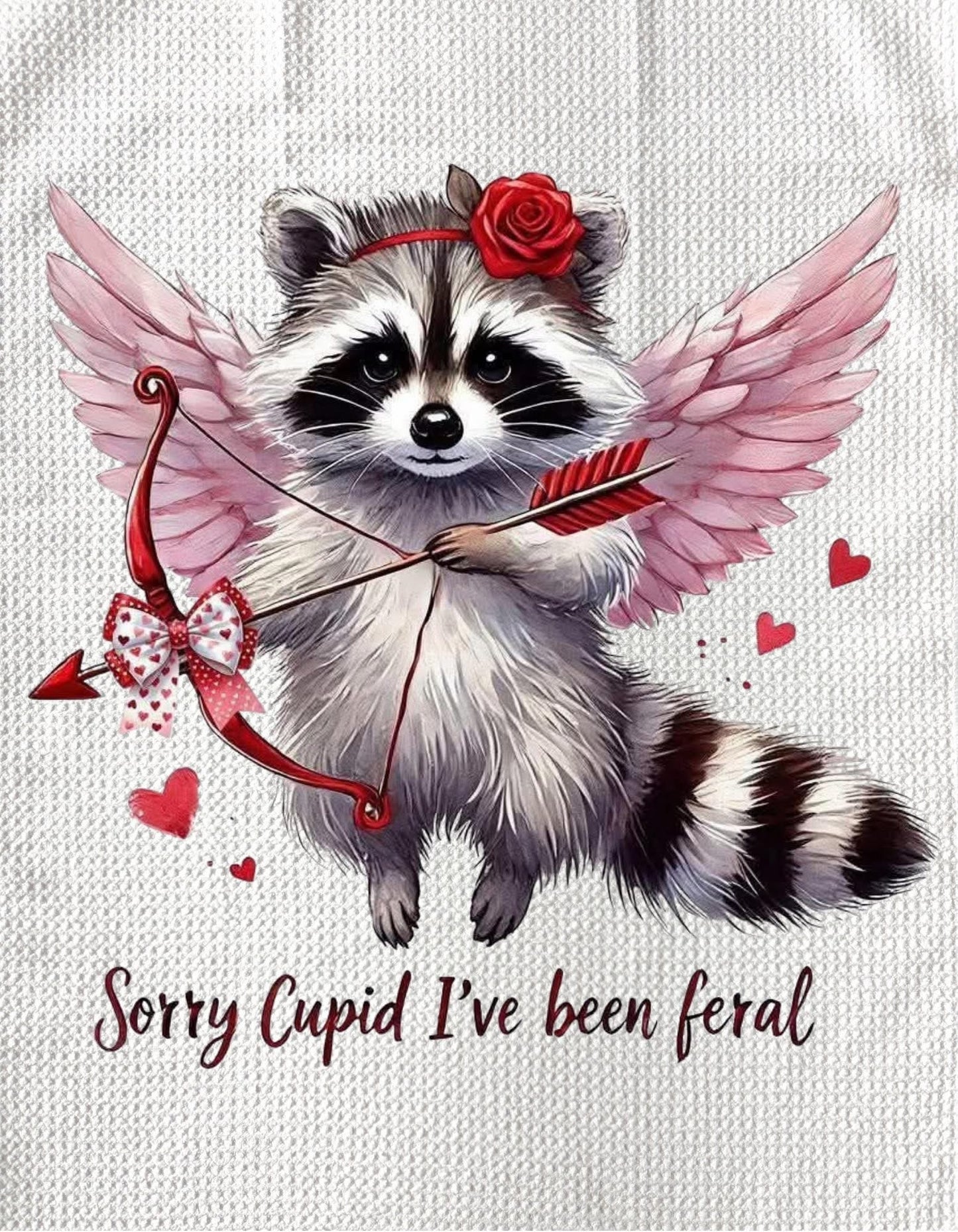 TOWELS - VALENTINE'S ANIMAL RACOON CUPID