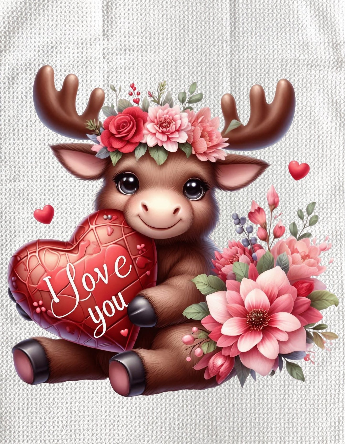 TOWELS - VALENTINE'S ANIMAL MOOSE FLOWERS