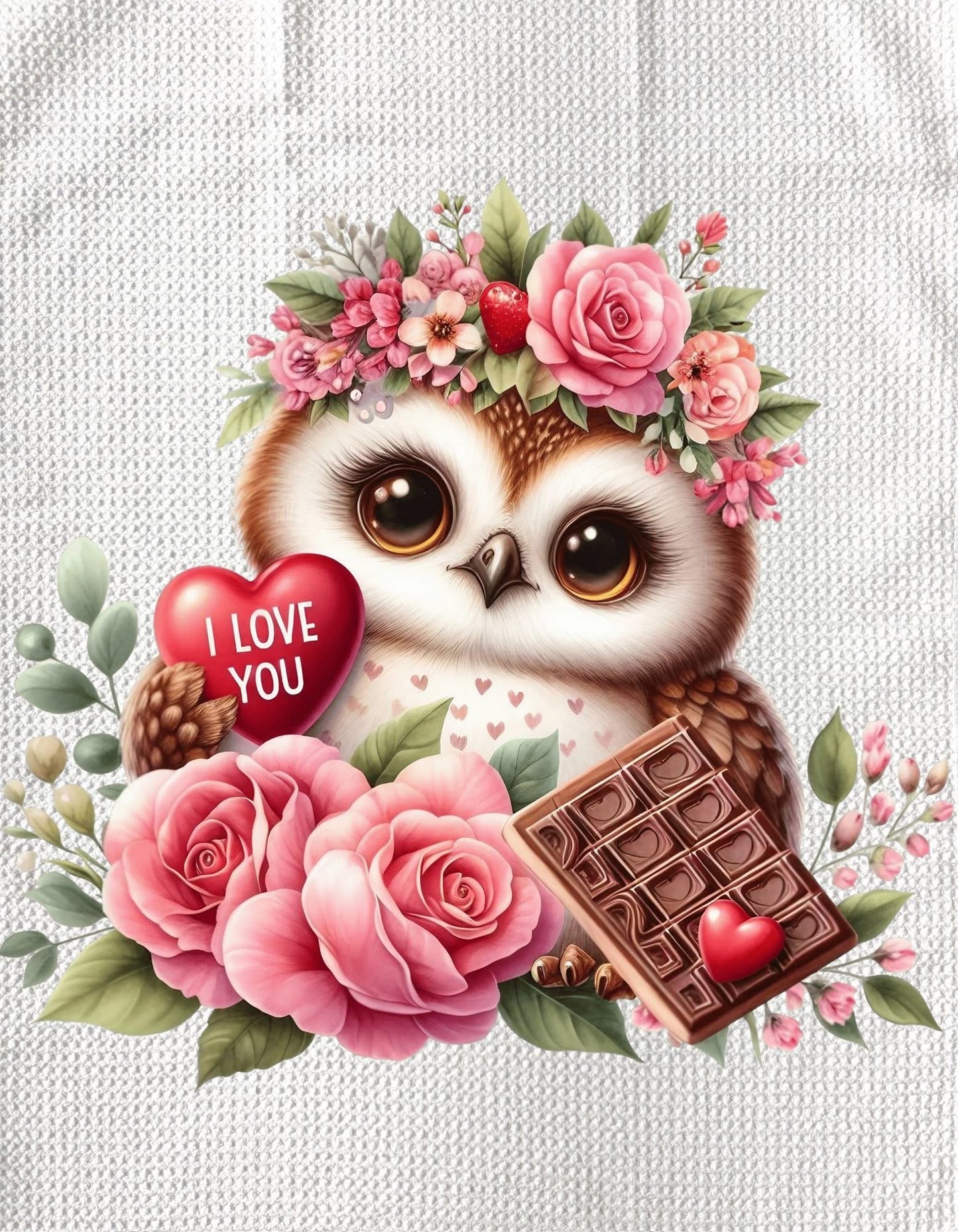 TOWELS - VALENTINE'S ANIMAL OWL HEART & CHOCOLATES