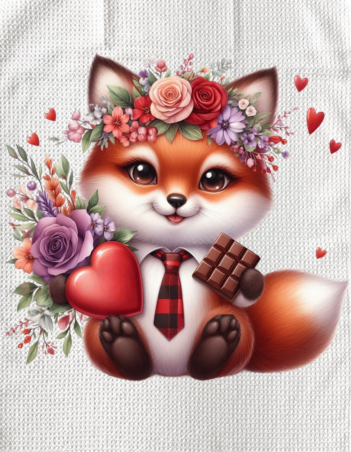 TOWELS - VALENTINE'S ANIMAL FOX WITH TIE