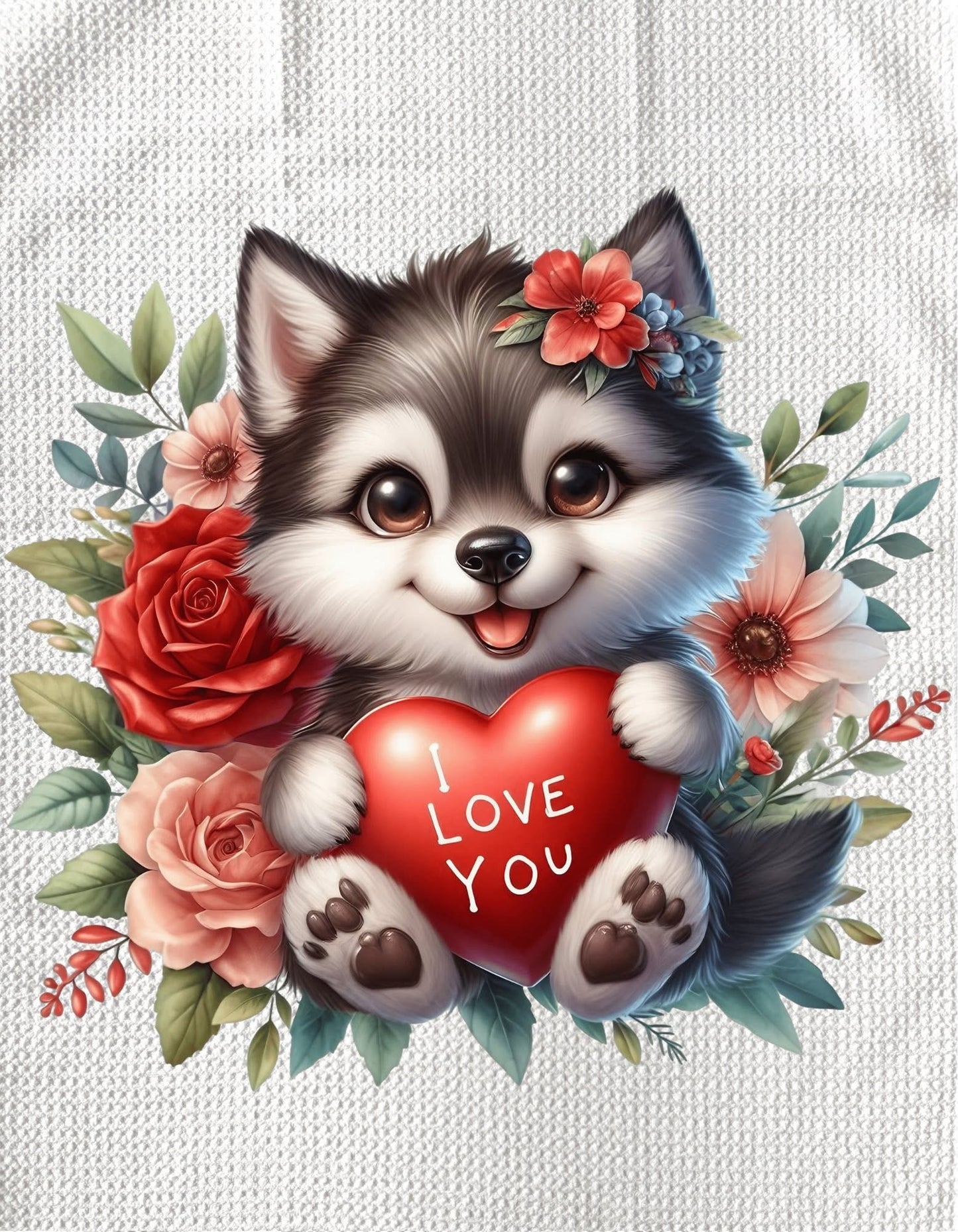 TOWELS - VALENTINE'S ANIMAL DOG LOVE YOU