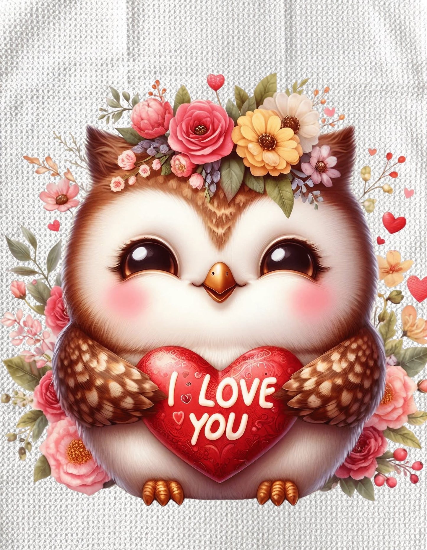 TOWELS - VALENTINE'S ANIMAL OWL HOLDING HEART