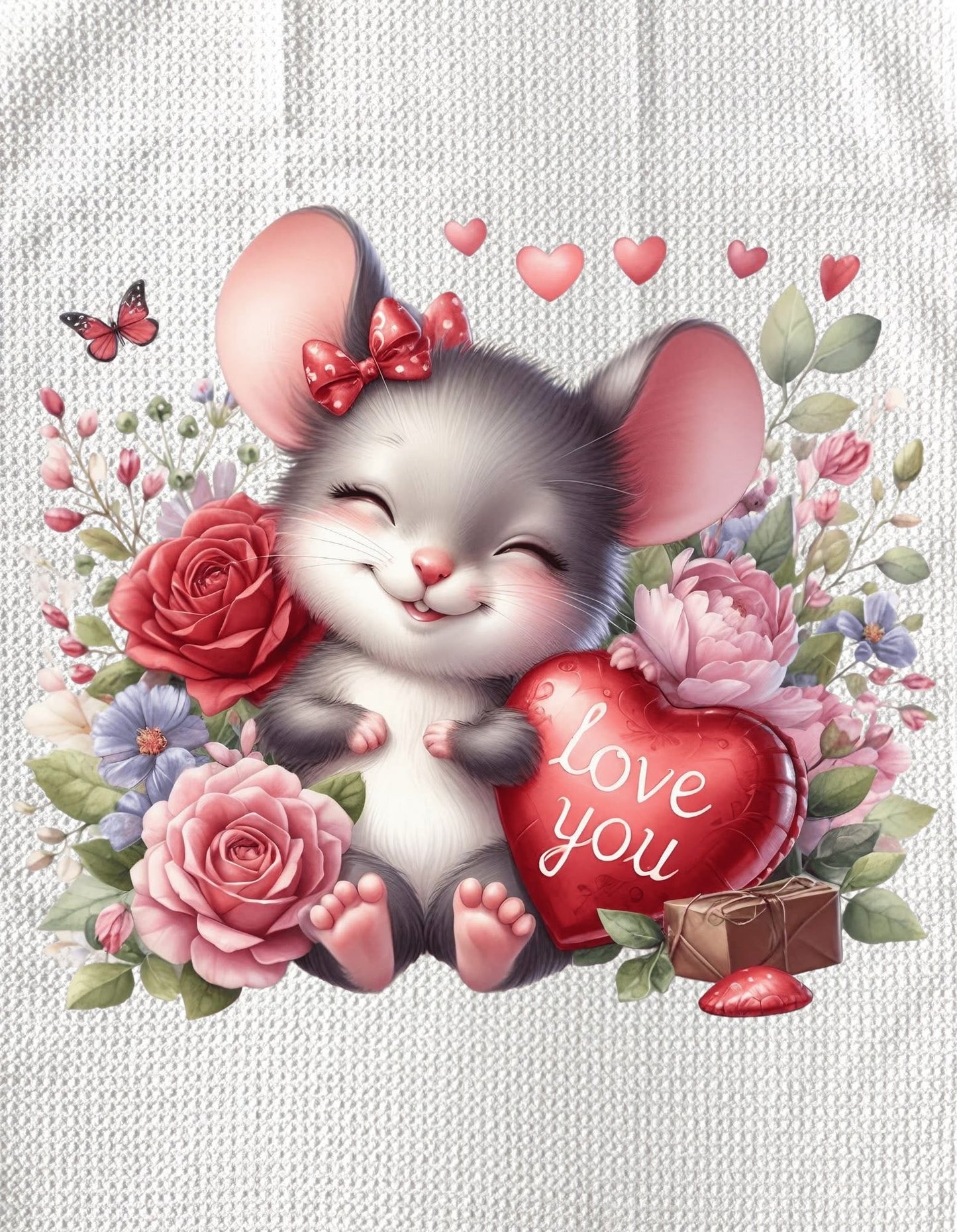 TOWELS - VALENTINE'S ANIMAL MOUSE LOVE YOU