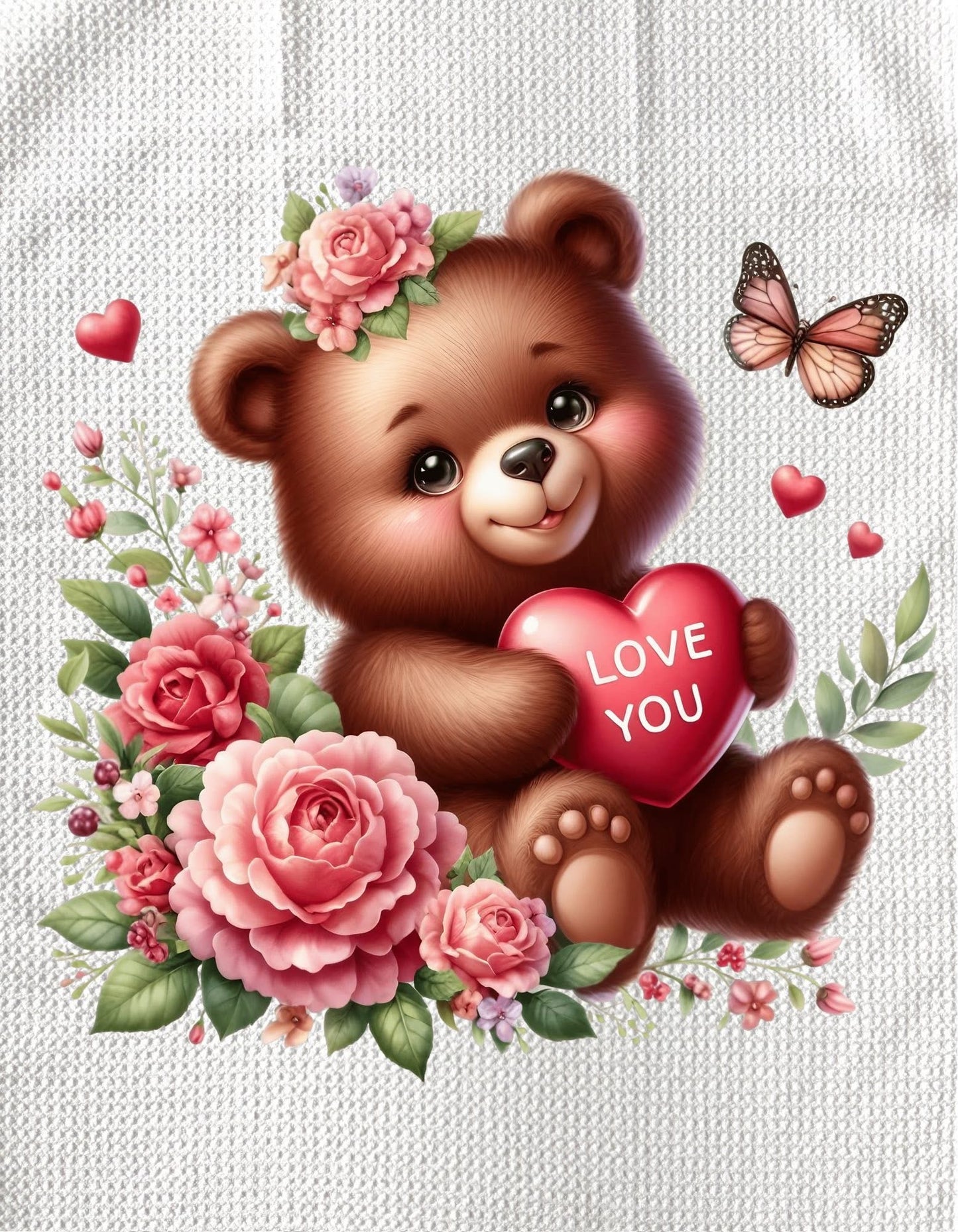 TOWELS - VALENTINE'S ANIMAL BEAR & BUTTERFLY