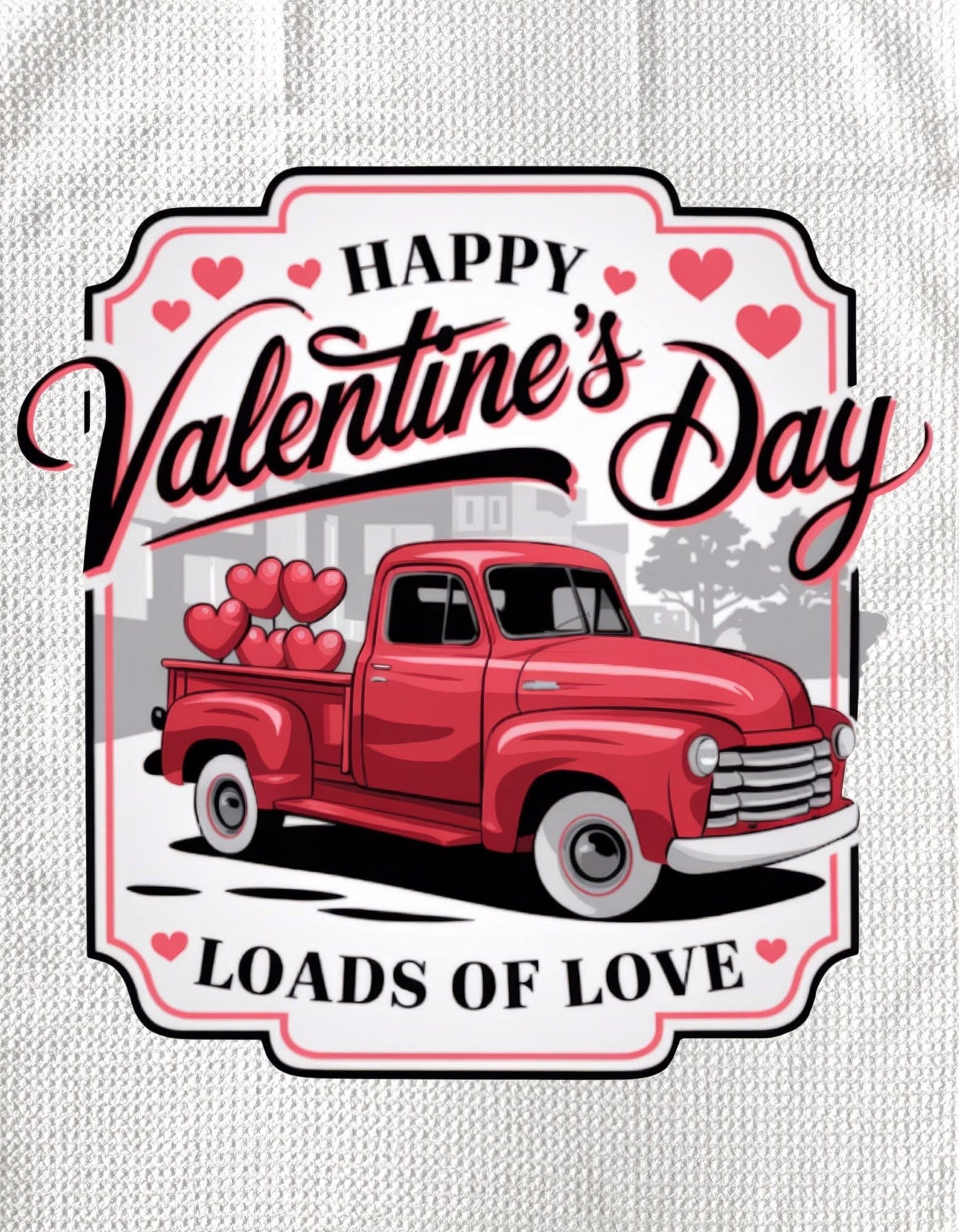 TOWELS - VALENTINE'S CUPID'S RED TRUCK HEARTS