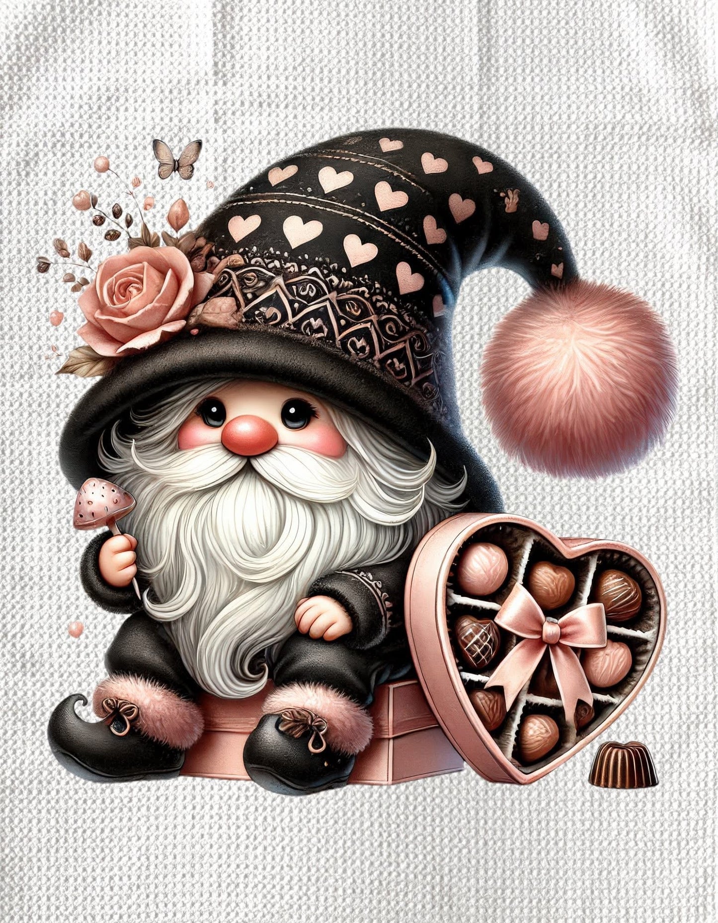 TOWELS - VALENTINE'S GNOME CHOCOLATE HEARTS