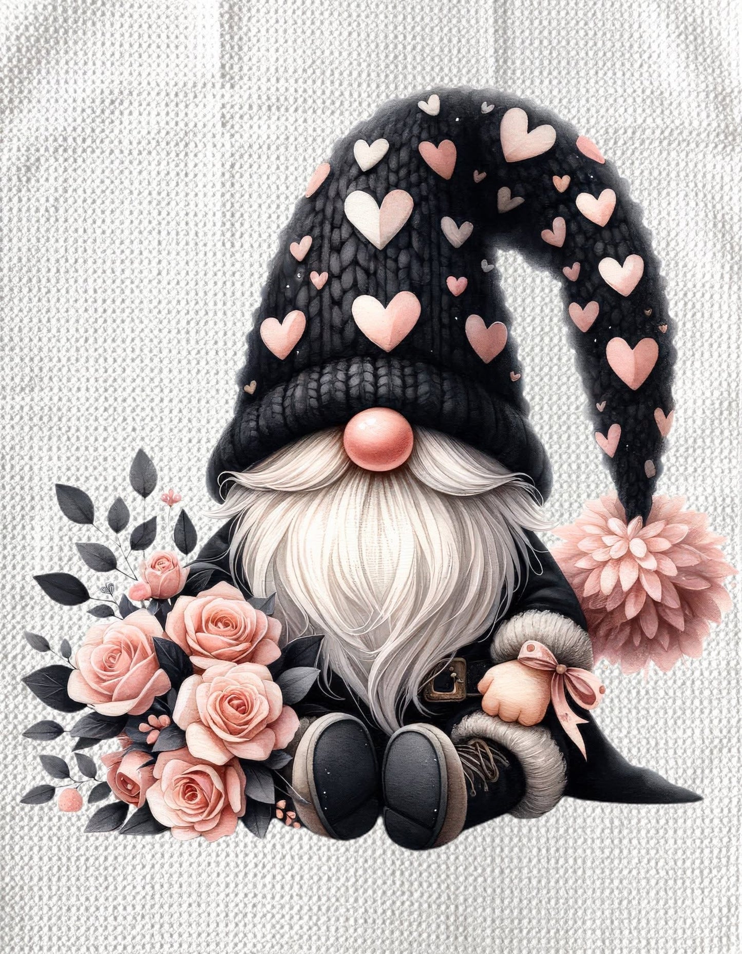 TOWELS - VALENTINE'S GNOME PINK HEARTS & ROSES
