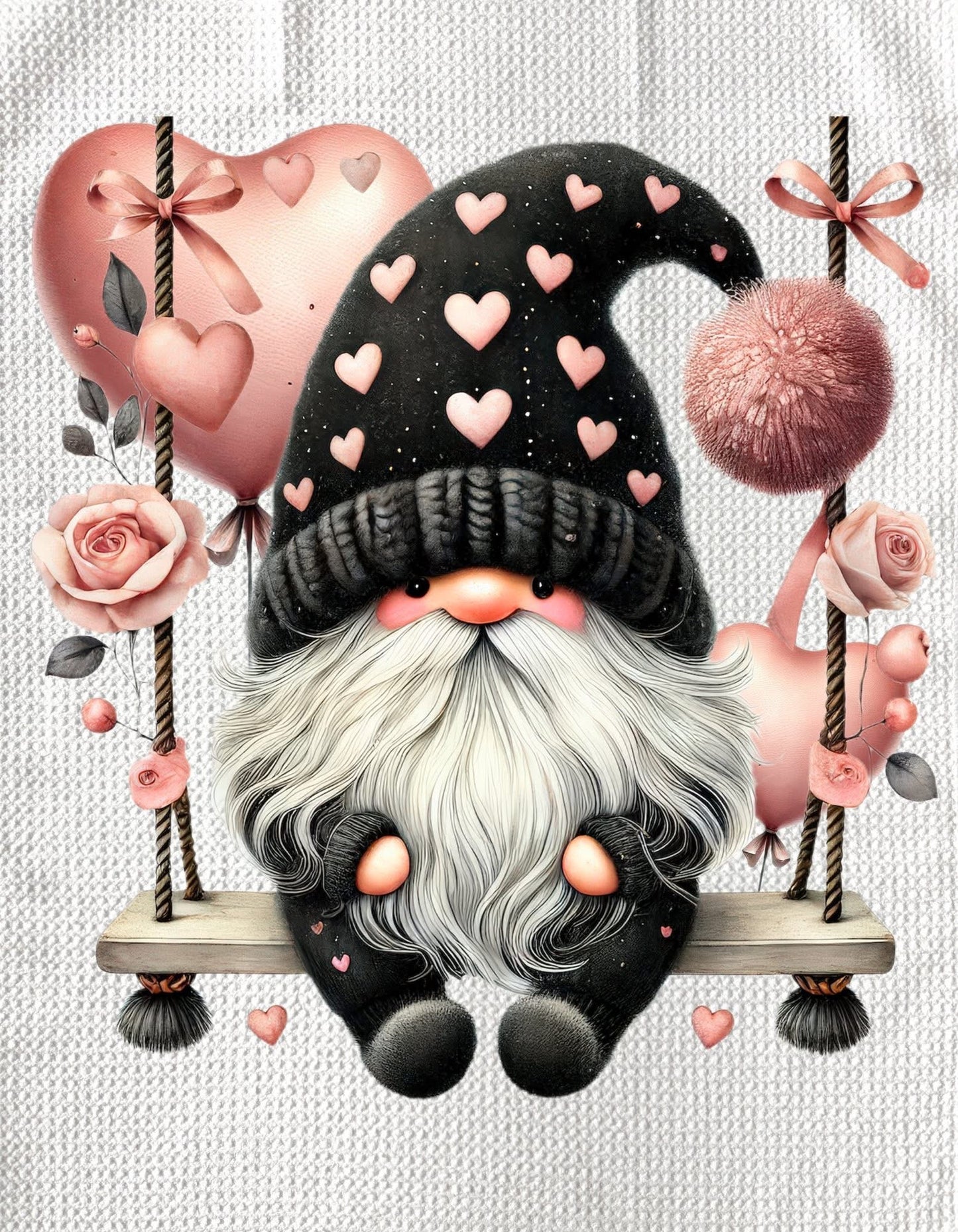 TOWELS - VALENTINE'S GNOME ON SWING
