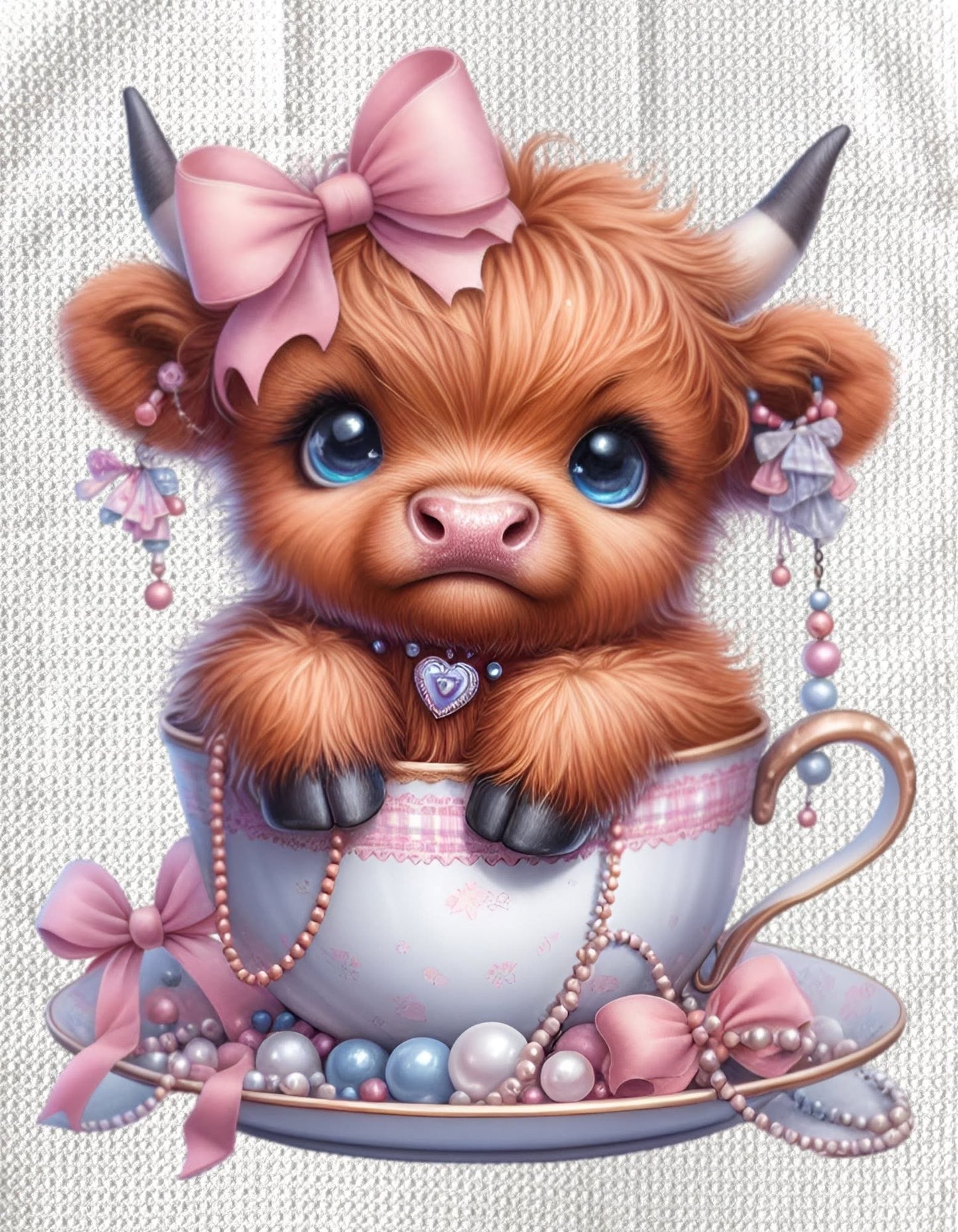 TOWELS - HIGHLAND COW TEACUP HEART NECKLACE