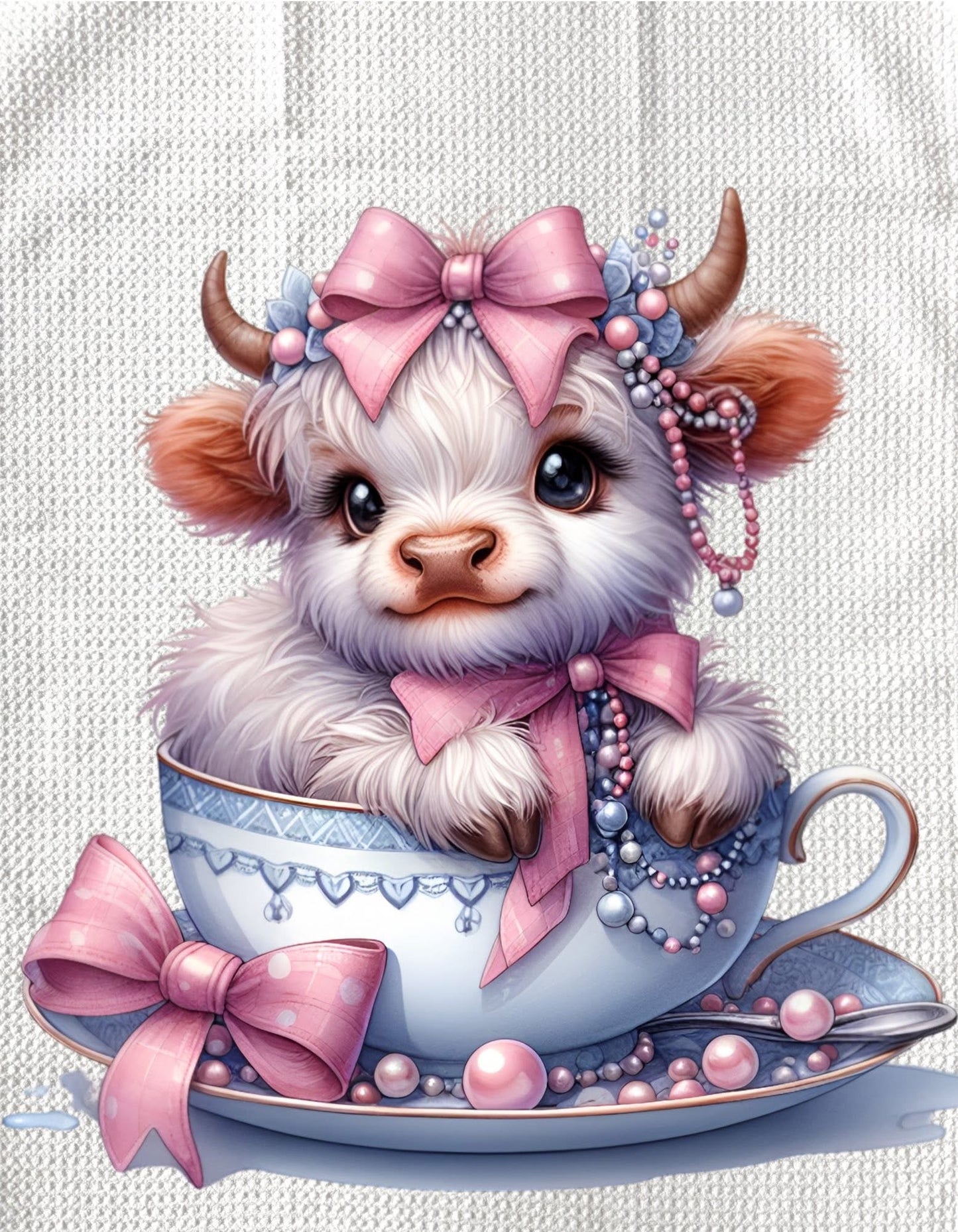 TOWELS - HIGHLAND COW TEACUP PINK