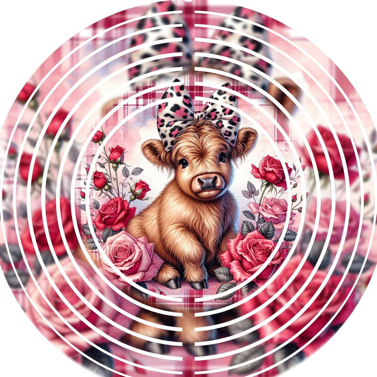 Wind Spinner with Jewel Strand Highland Cow Valentine's Leopard Bow