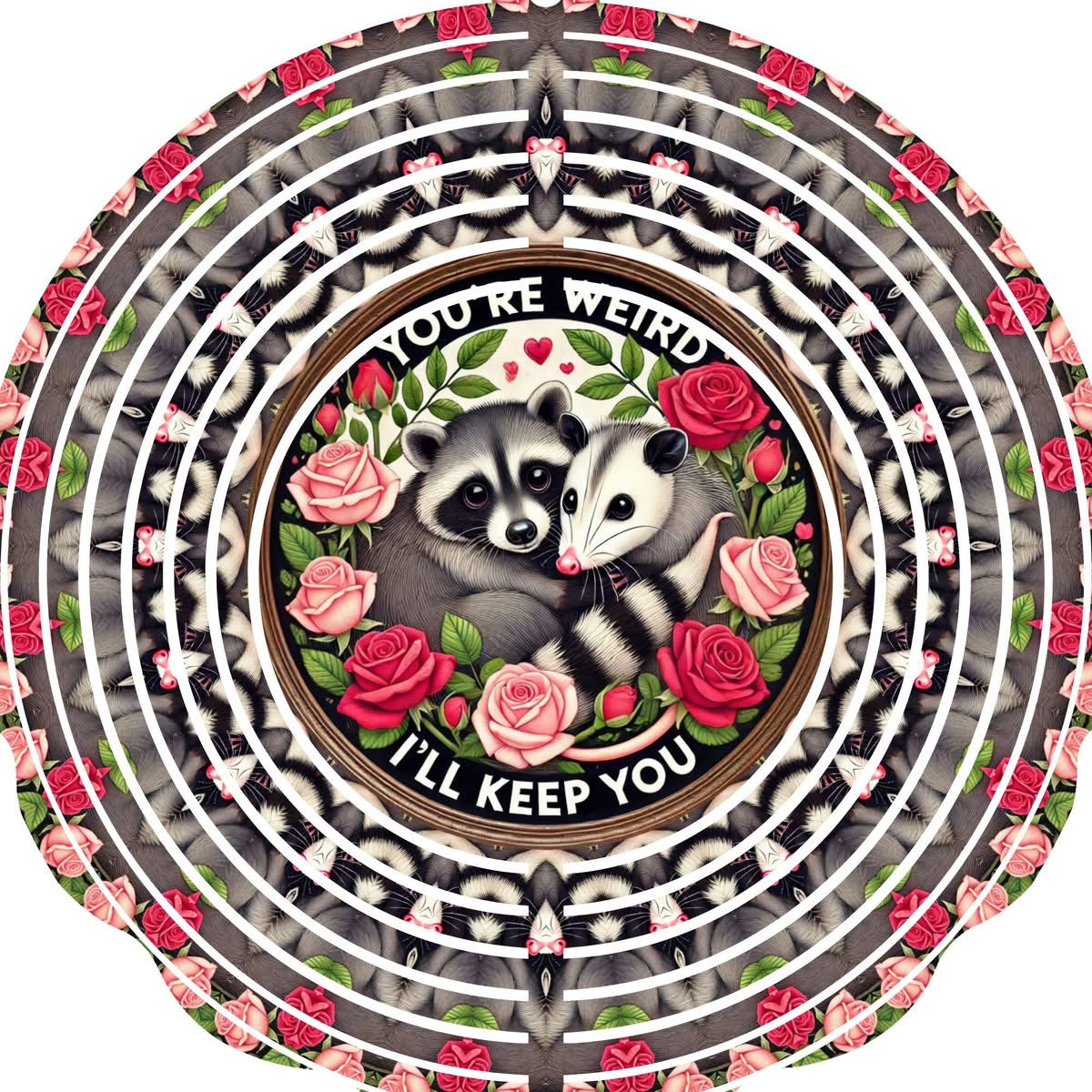 Wind Spinner with Jewel Strand Racoon & Possum Valentine's Friends