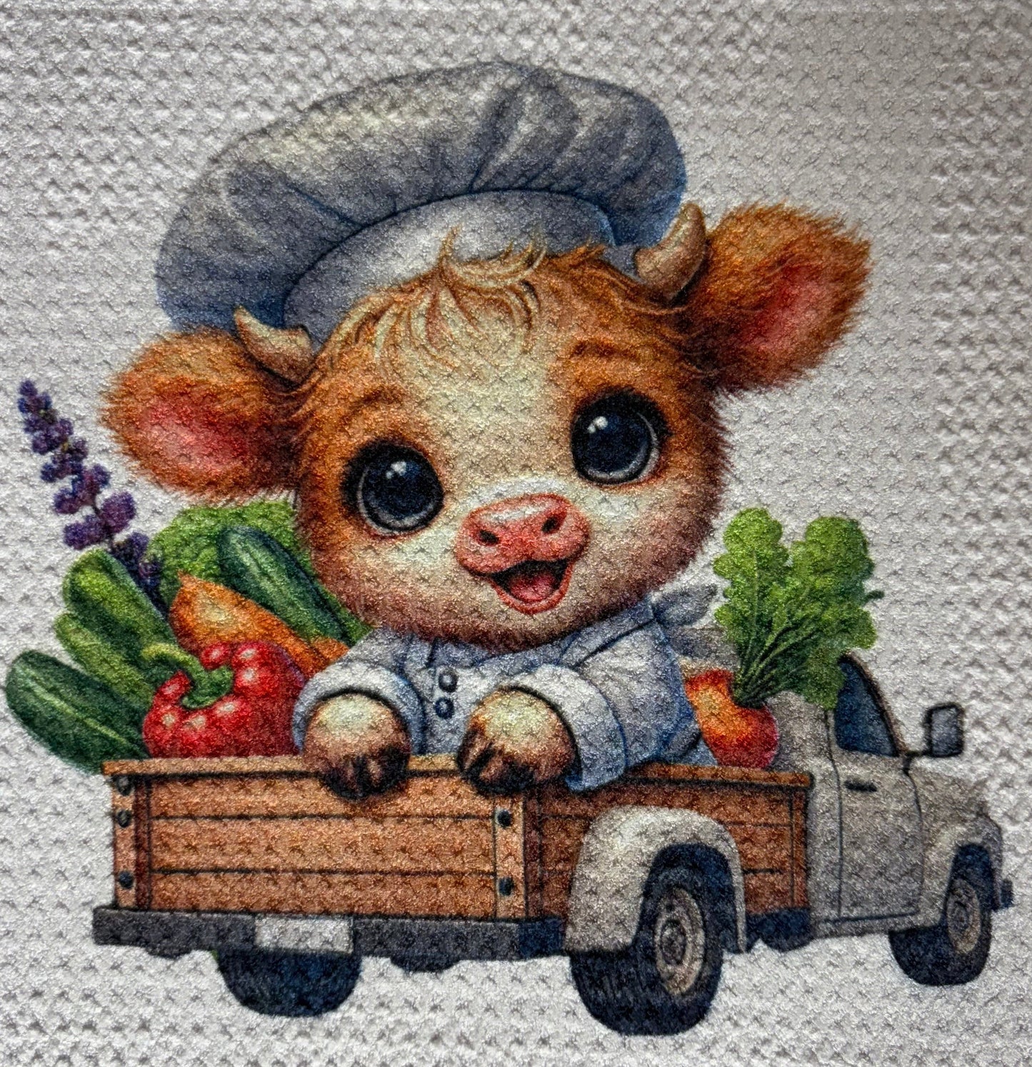 TOWELS - HIGHLAND COW CHEF VEGGIES IN TRUCK