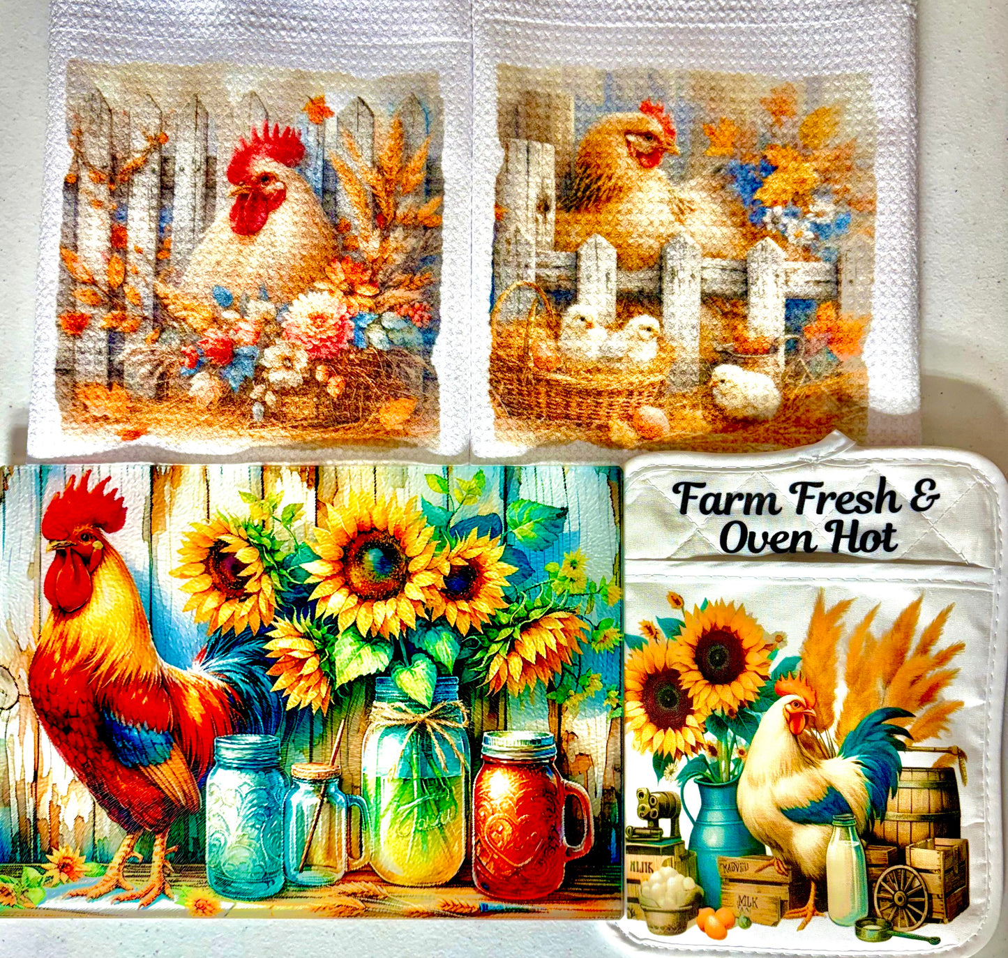 KITCHEN SET - CHICKEN/ROOSTER FARM FRESH (4 PIECE)
