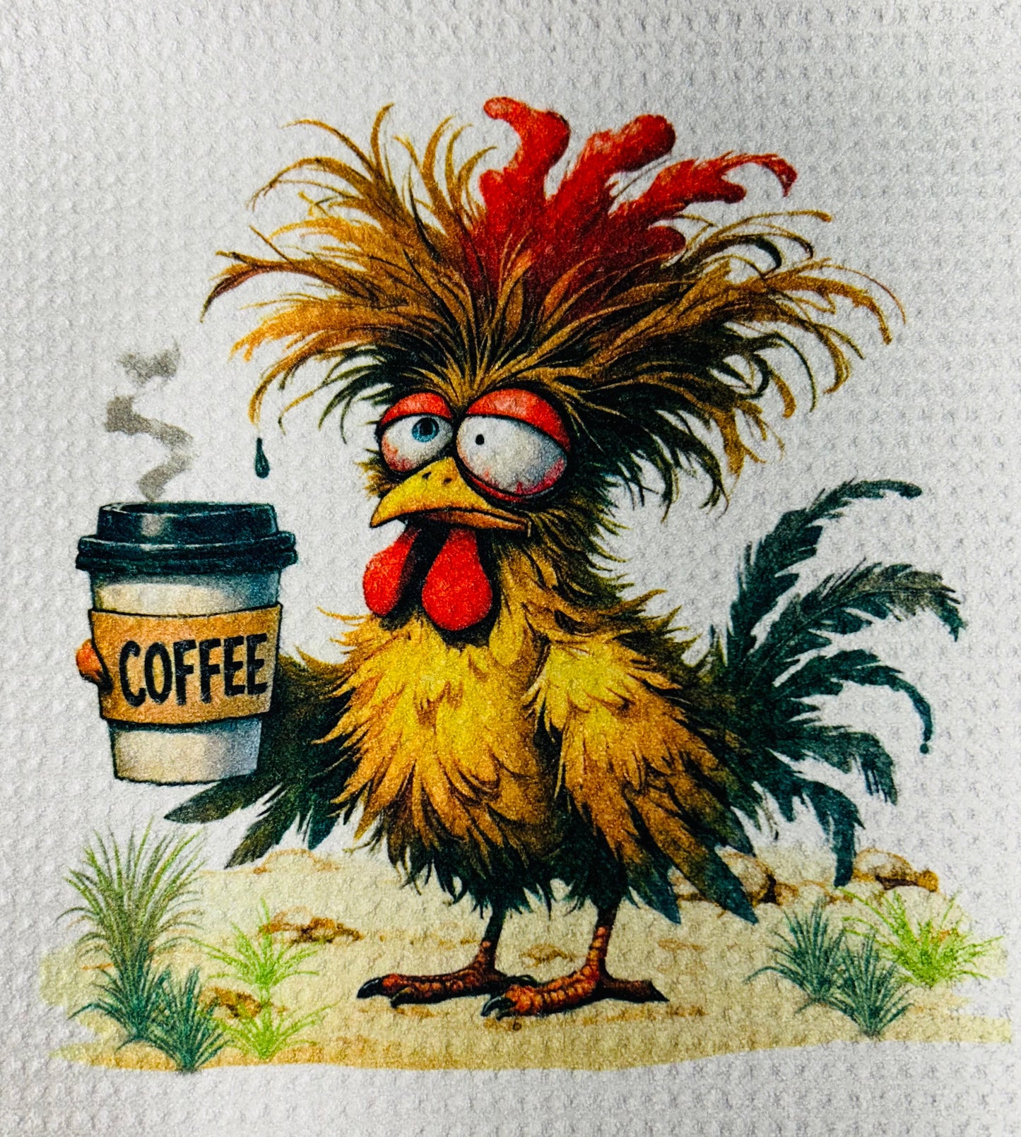 TOWELS - CHICKEN/ROOSTER SILLY COFFEE