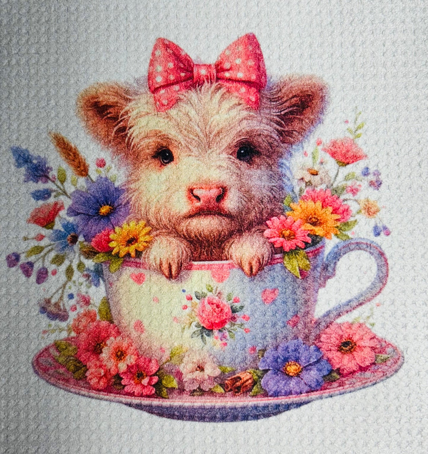 TOWELS - HIGHLAND COW TEACUP PINK BOW