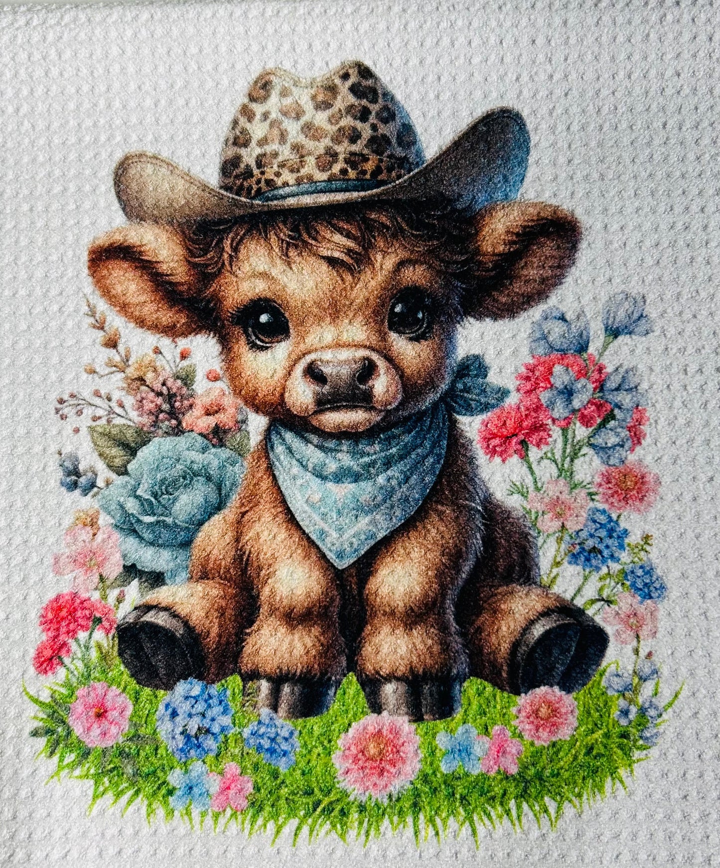 TOWELS - HIGHLAND COW HAT ANIMAL PRINT BLUE BANDANA