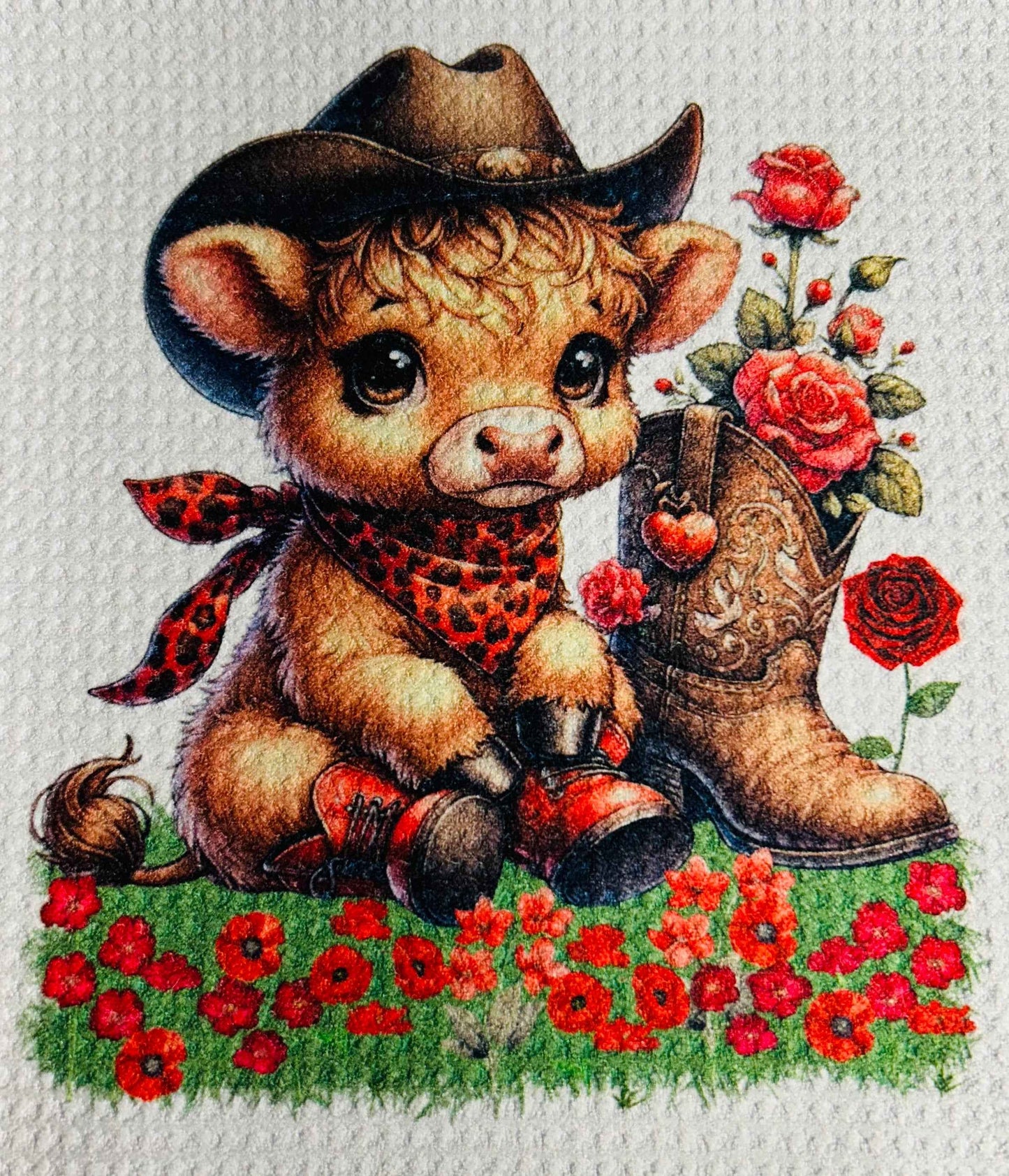 TOWELS - HIGHLAND COW HAT BOOT ROSES (Copy)