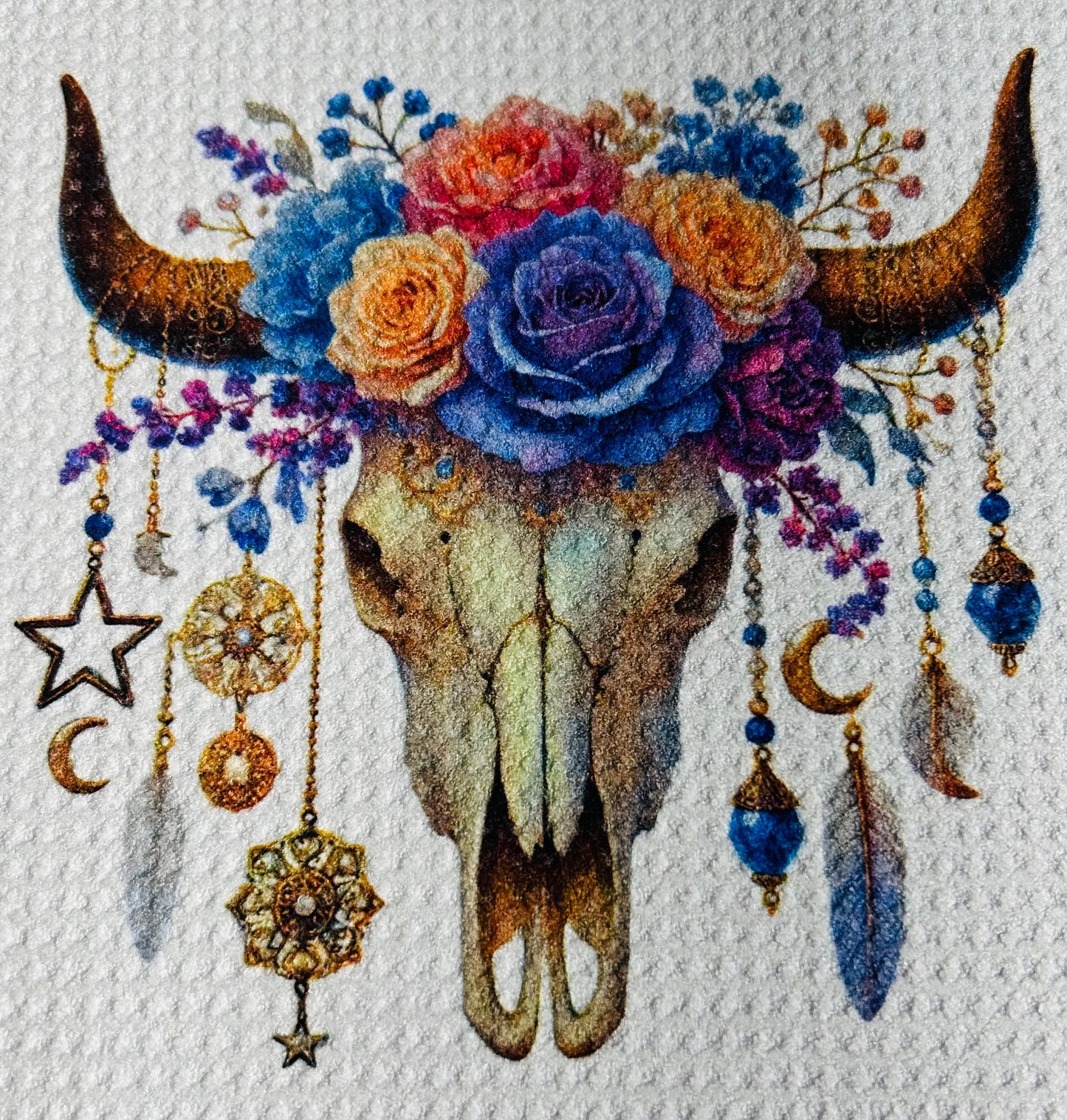 TOWELS - SOUTHWEST SKULLS BLUE ROSE