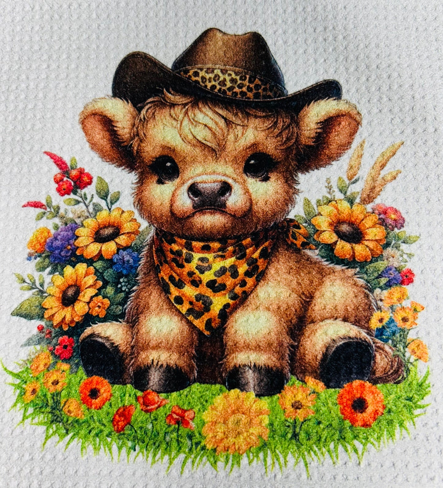 TOWELS - HIGHLAND COW HAT ANIMAL PRINT YELLOW