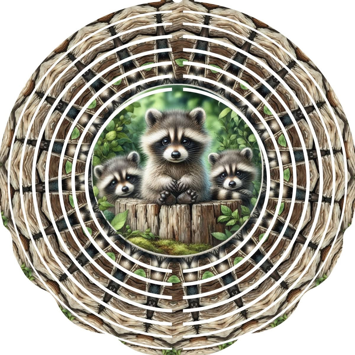 Wind Spinner with Jewel Strand Raccoon Babies