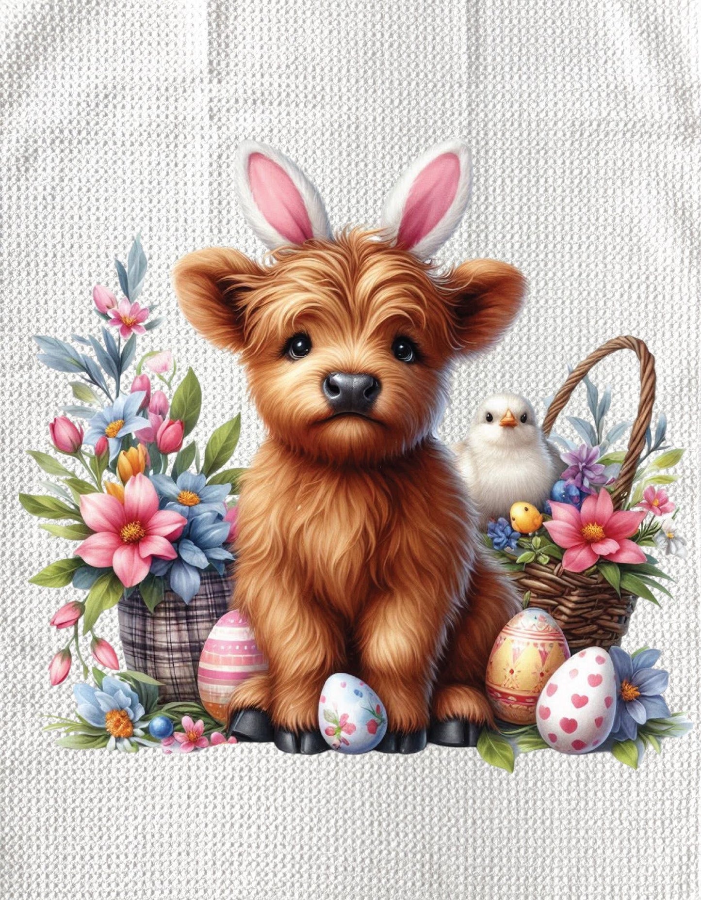 TOWELS - EASTER HIGHLAND COW FLORAL