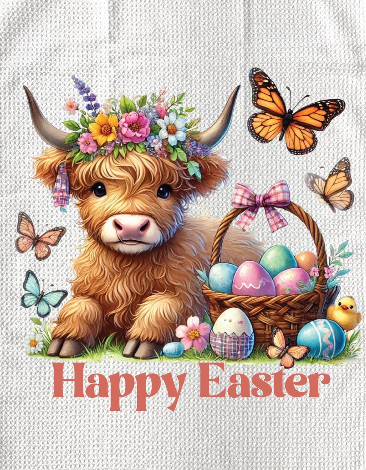 TOWELS - HIGHLAND COW EASTER BUTTERFLIES