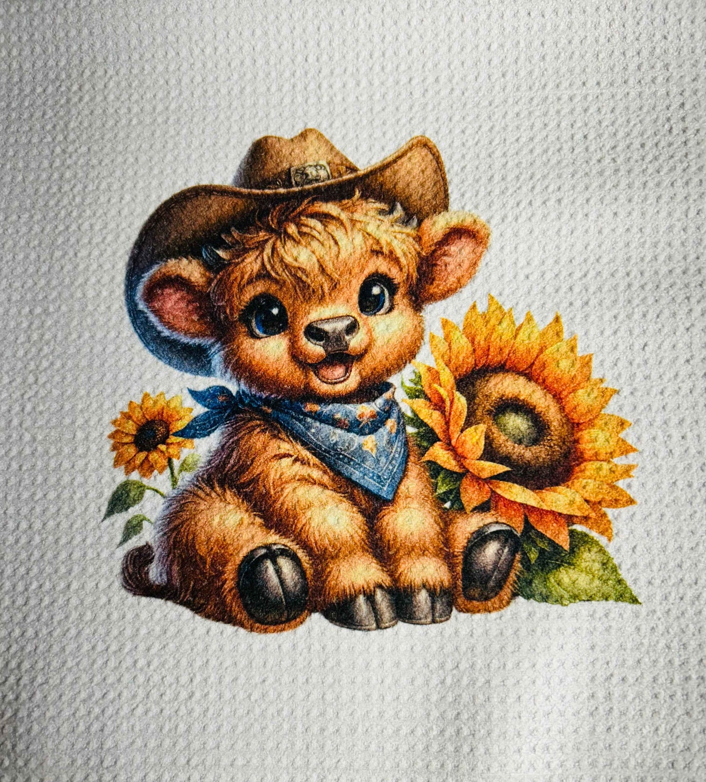 TOWELS - HIGHLAND COW HAT SUNFLOWERS (Copy)
