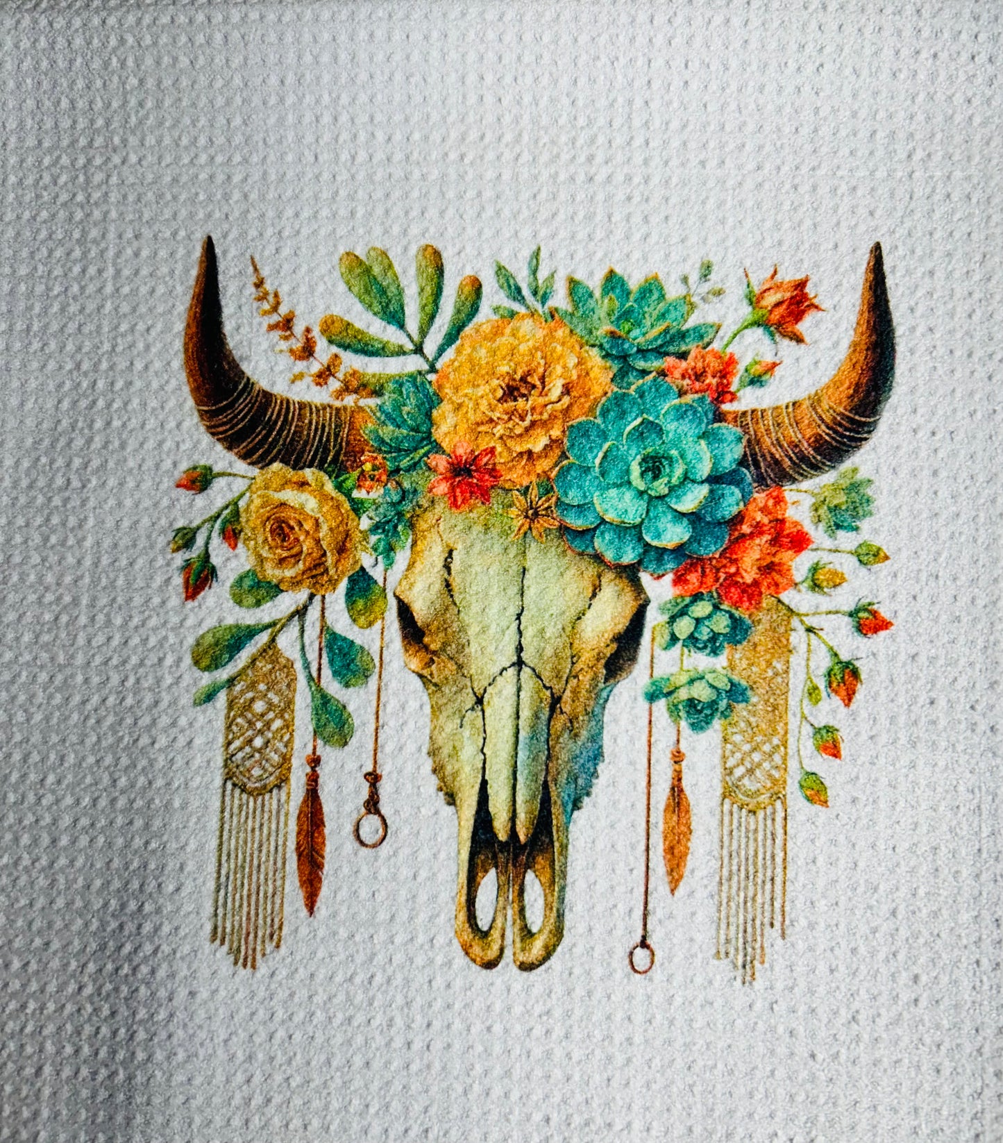 TOWELS - SOUTHWEST SKULLS CACTI TEAL