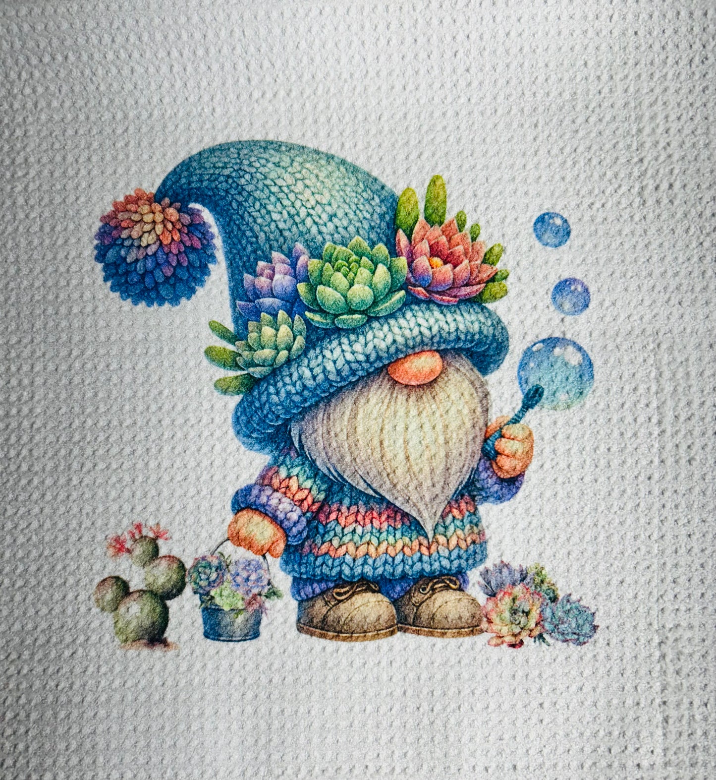 TOWELS - GNOME SUCCULENTS BLUE BUBBLES